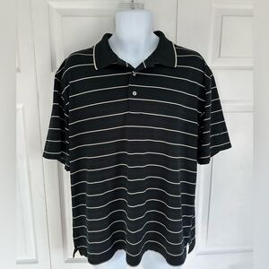PGA Tour Golf Polo Shirt Striped Black Short Sleeve Athletic Size Large